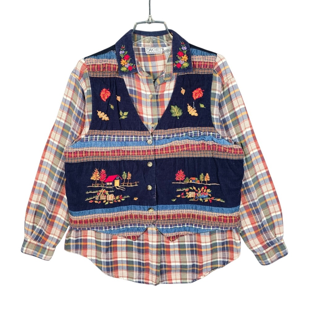 Vintage Oak Hill Vest Shirt Set Women's XL Corduroy Embroidered Fall Cottage Y2K